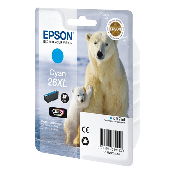 Epson 26XL (T2632) cartucho de tinta cian XL (original) C13T26324010 C13T26324012 026512 - 1