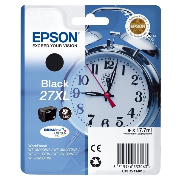 Epson 27XL (T2711) cartucho de tinta negro XL (original) C13T27114010 C13T27114012 026616 - 1