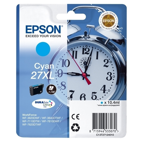 Epson 27XL (T2712) cartucho de tinta cian XL (original) C13T27124010 C13T27124012 026618 - 1