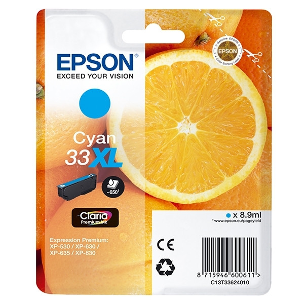 Epson 33XL (T3362) cartucho de tinta cian XL (original) C13T33624010 C13T33624012 026858 - 1