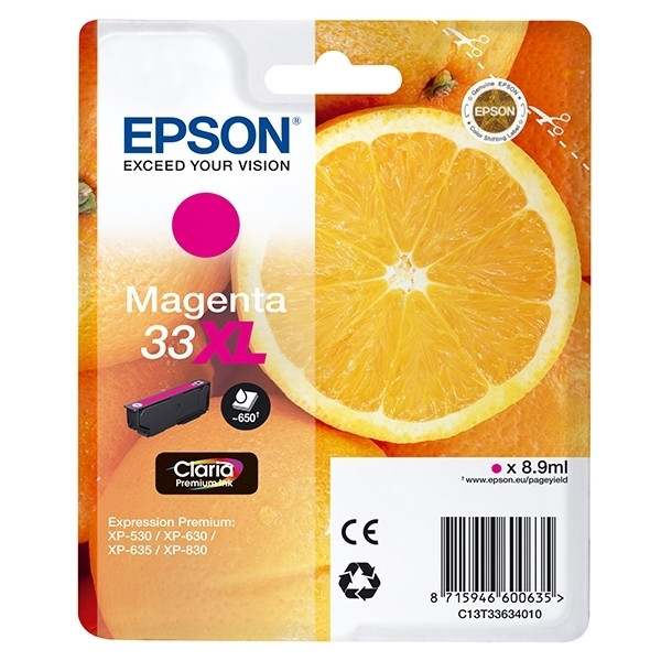 Epson 33XL (T3363) cartucho de tinta magenta XL (original) C13T33634010 C13T33634012 026862 - 1