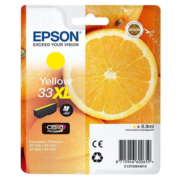 Epson 33XL (T3364) cartucho de tinta amarillo XL (original) C13T33644010 C13T33644012 026866 - 1