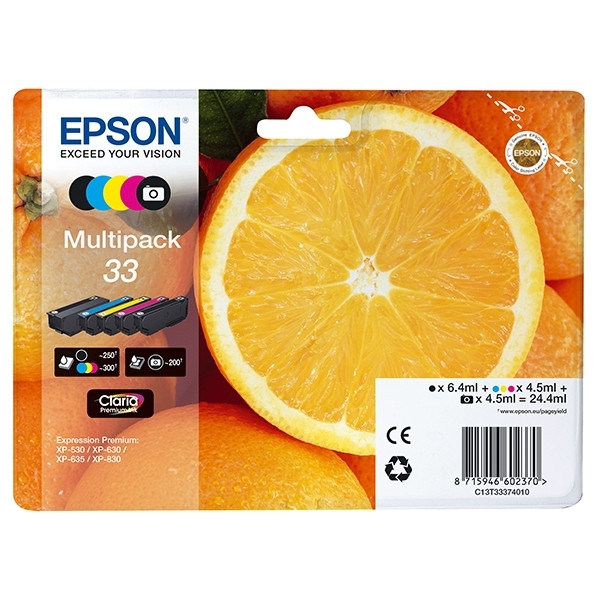Epson 33 (T3337) Pack ahorro 5 colores (originales) C13T33374010 026868 - 1