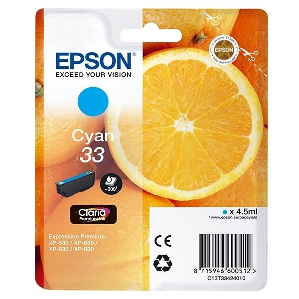 Epson 33 (T3342) cartucho de tinta cian (original) C13T33424010 C13T33424012 026856 - 1