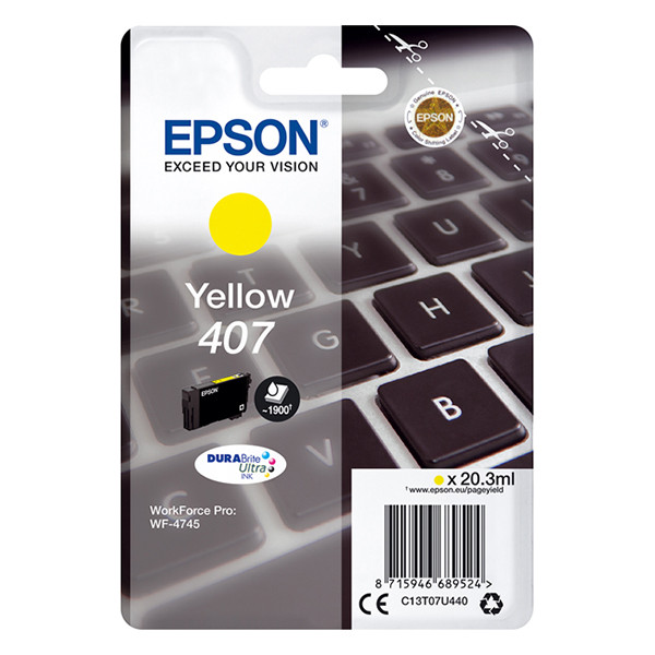 Epson 407 cartucho de tinta amarillo (original) C13T07U440 083562 - 1