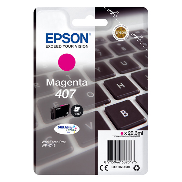 Epson 407 cartucho de tinta magenta (original) C13T07U340 083560 - 1