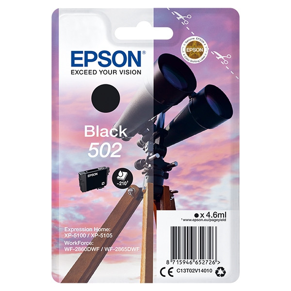 Epson 502 cartucho de tinta negro (original) C13T02V14010 C13T02V14020 024100 - 1
