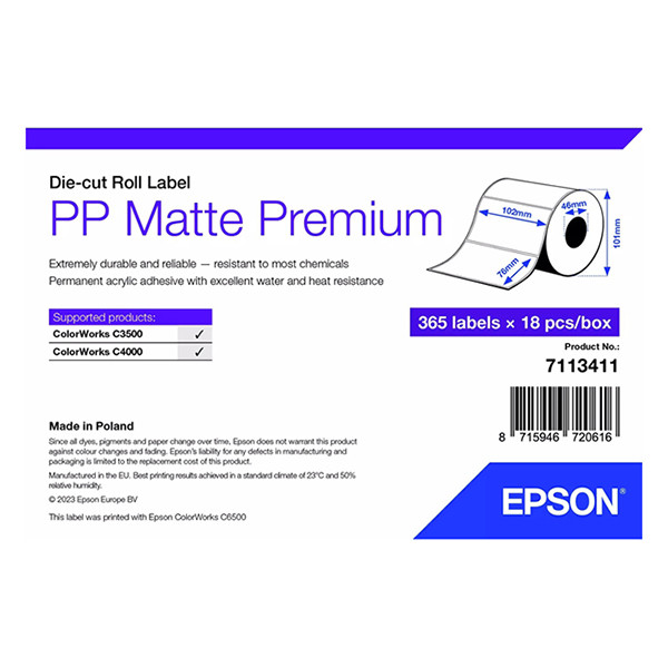 Epson 7113411 Etiqueta PP mate 102 x 76 mm (original) 7113411 084476 - 1