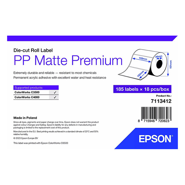 Epson 7113412 Etiqueta PP mate 102 x 152 mm (original) 7113412 084477 - 1