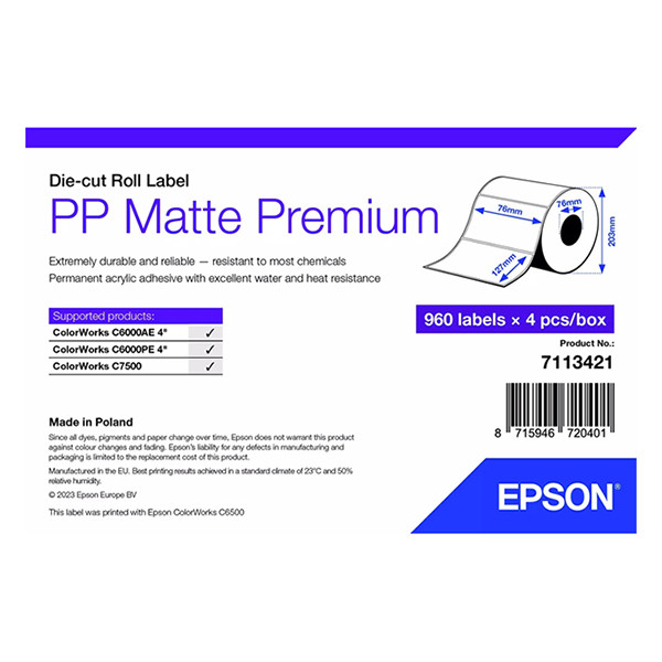 Epson 7113421 Etiqueta PP mate 76 x 127 mm (original) 7113421 084484 - 1