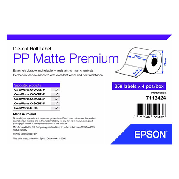 Epson 7113424 etiqueta de impresora Blanco Etiqueta para impresora autoadhesiva