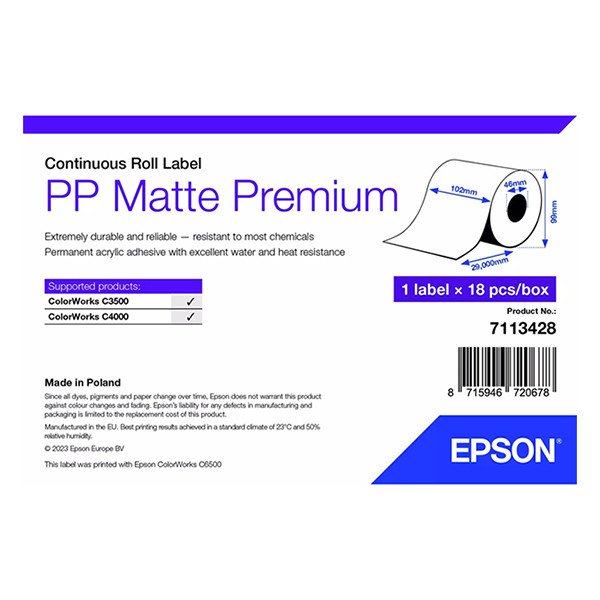 Epson 7113428 Etiqueta PP mate 102 mm x 29 m (original) 7113428 084490 - 1
