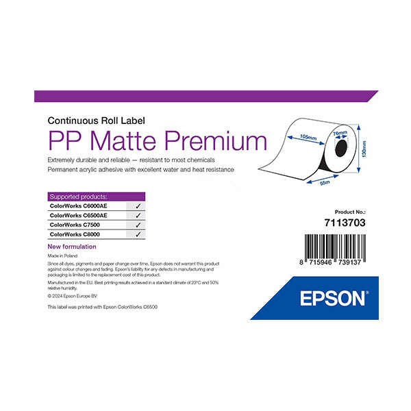Epson 7113703 PP etiqueta mate rollo continuo 105 mm x 55 m (original) 084296 - 1