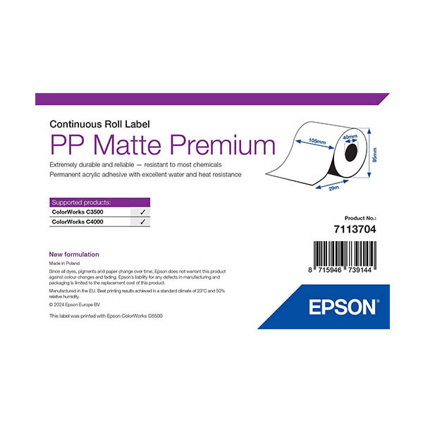 Epson 7113704 PP etiquetas mate rollo continuo 105 mm x 29 m (original) 084298 - 1