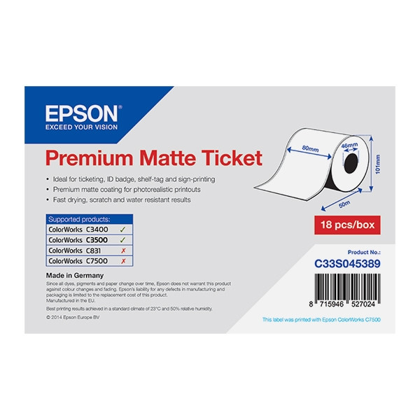 Epson C33S045389 rollo de tickets continuo mate premium 80 mm x 50 m (original) C33S045389 083368 - 1