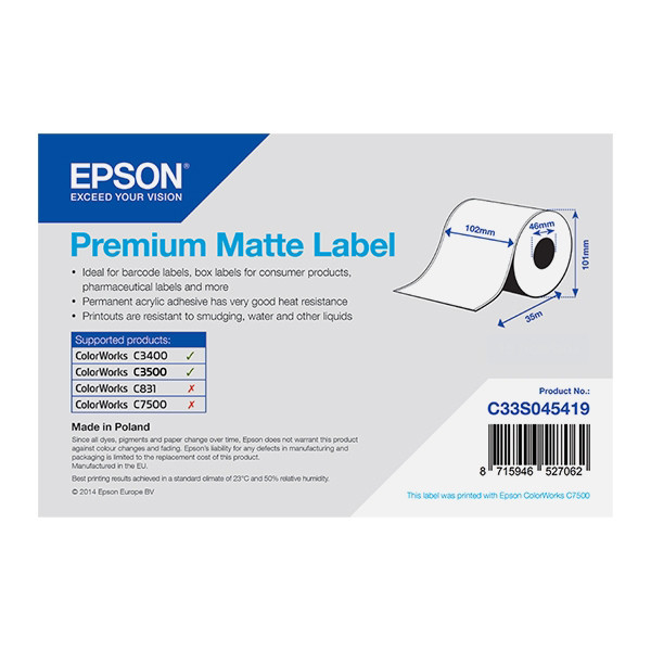 Epson C33S045419 rollo de etiquetas continuo mate premium 102 mm x 35 m (original) C33S045419 083382 - 1