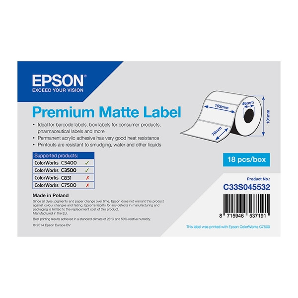Epson C33S045532 rollo de etiquetas mate premium 102 x 76 mm (original) C33S045532 083378 - 1