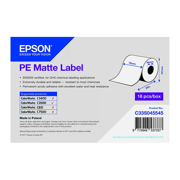 Epson C33S045545 PE rollo de etiquetas mate 76 mm x 29 m (original) C33S045545 083402 - 1