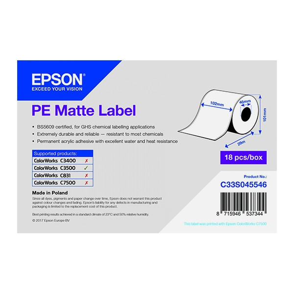 Epson C33S045546 PE rollo de etiquetas continuo mate 102 mm x 29 m (original) C33S045546 083400 - 1