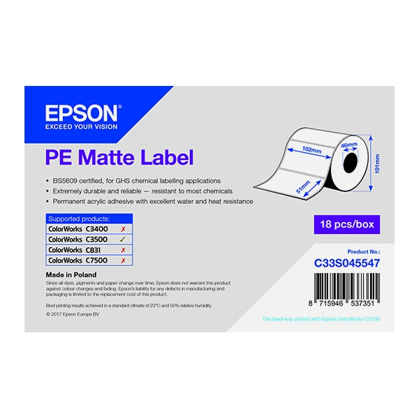 Epson C33S045547 PE rollo de etiquetas mate 102 x 51 mm (original) C33S045547 083398 - 1