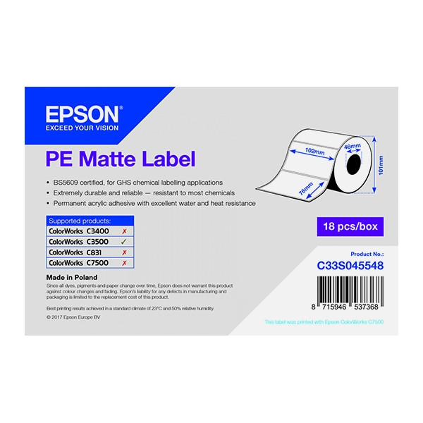 Epson C33S045548 PE rollo de etiquetas mate 102 x 76 mm (original) C33S045548 083396 - 1