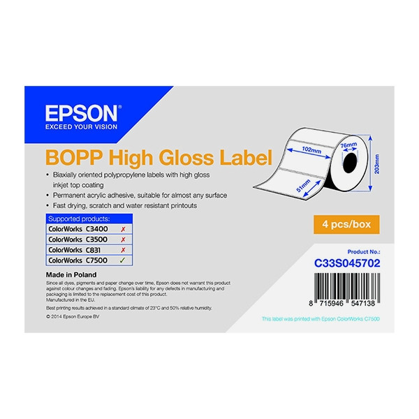 Epson C33S045702 rollo de etiquetas BOPP brillantes 102 x 51 mm (original) C33S045702 083348 - 1