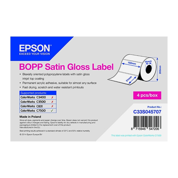 Epson C33S045707 rollo de etiquetas BOPP brillantes satinadas 102 x 51 mm (original) C33S045707 083336 - 1