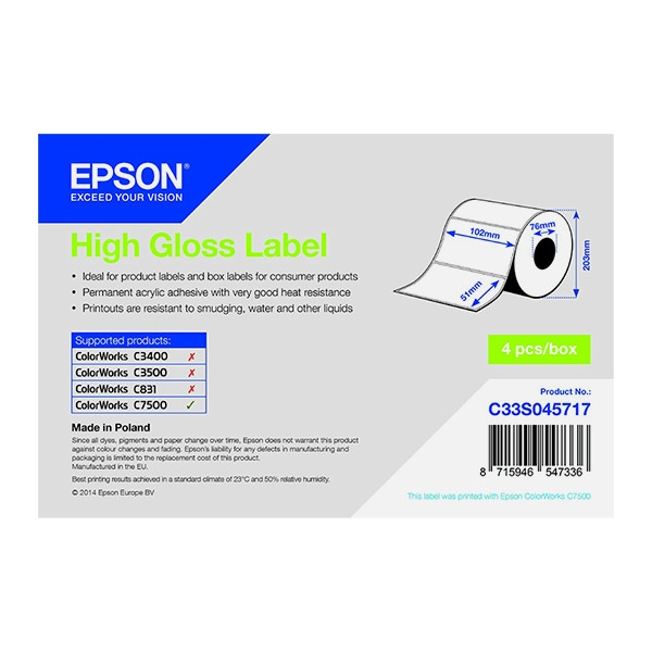 Epson C33S045717 rollo de etiquetas brillantes 102 x 51 mm (original) C33S045717 083304 - 1