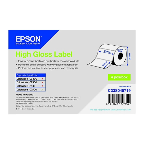 Epson C33S045719 rollo de etiquetas brillantes 102 x 152 mm (original) C33S045719 083308 - 1