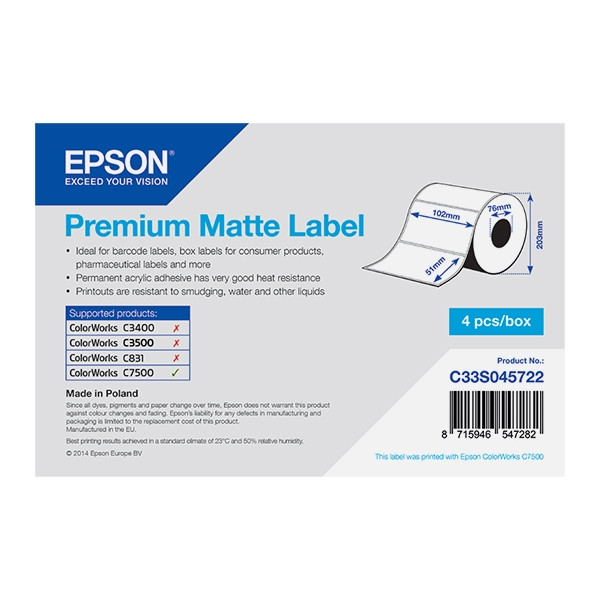 Epson C33S045722 rollo de etiquetas mate premium 102 x 51 mm (original) C33S045722 083314 - 1
