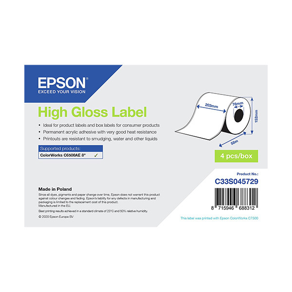 Epson C33S045729 Rollo continuo de etiquetas alto brillo 203 mm x 58 m (original) C33S045729 083620 - 1