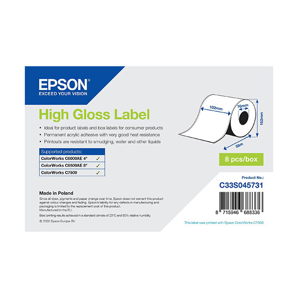 Epson C33S045731 rollo continuo de etiquetas de alto brillo 102 mm x 58 m (original) C33S045731 083624 - 1