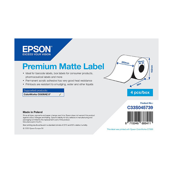 Epson C33S045739 Rollo continuo de etiquetas premium mate de 203 mm x 60 m (original) C33S045739 083640 - 1