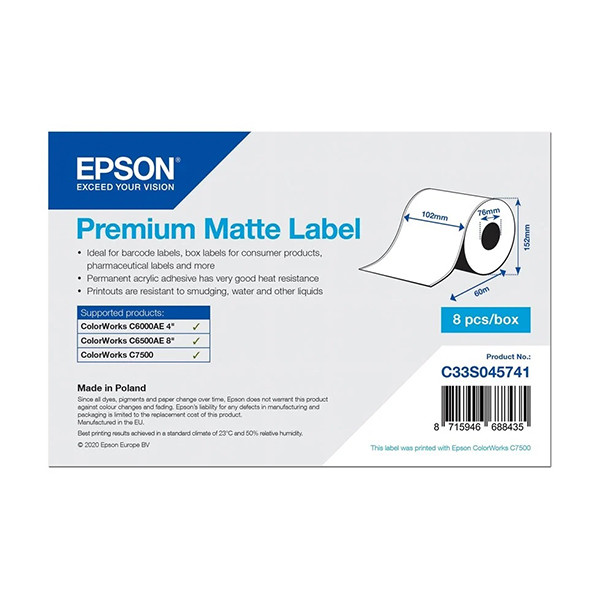 Epson C33S045741 Rollo continuo de etiquetas premium mate 102 mm x 60 m (original) C33S045741 083644 - 1