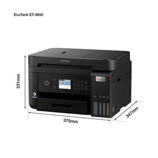 Impresora multifunción  Epson EcoTank ET-3850, Con depósito recargable,  Hasta 3 años de tinta incluida, Conexión Wi-Fi, 5 años garantía, Negro