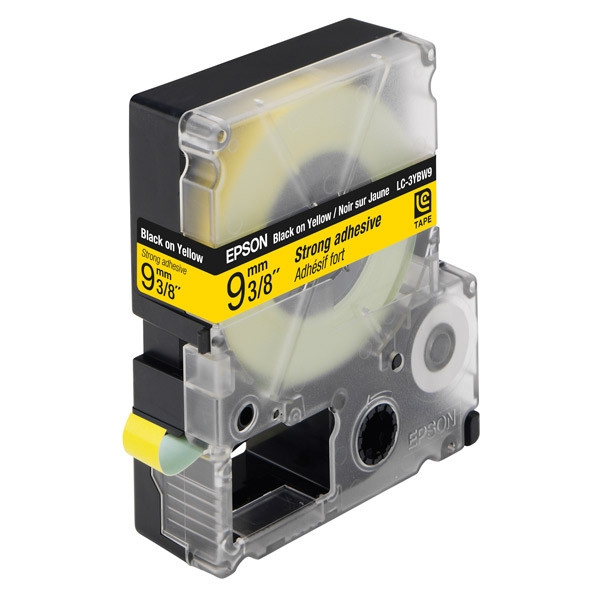 Epson LC-3YBW9 cinta superadhesiva negro sobre amarillo 9 mm (original) C53S624404 083016 - 1