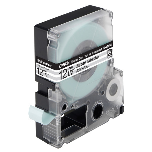 Epson LC-4TBW9 cinta superadhesiva negro sobre transparente 12 mm (original) C53S625410 083040 - 1