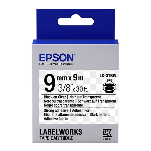 Epson LK-3TBW cinta superadhesiva negro sobre transparente 9 mm (original) C53S653006 083176 - 1