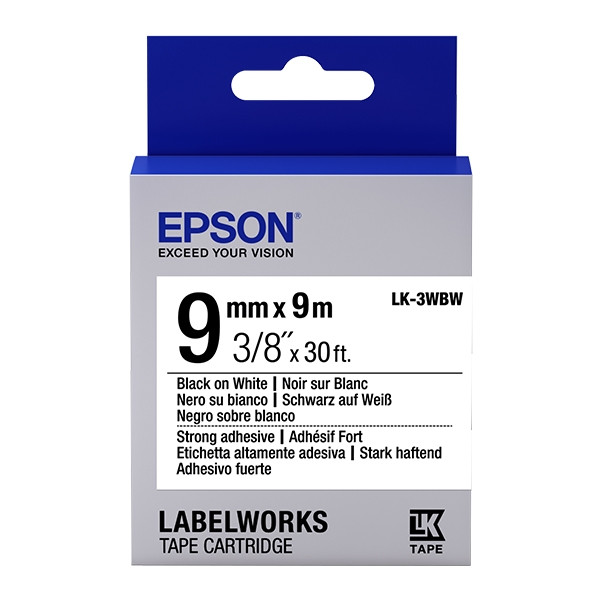 Epson LK-3WBW cinta superadhesiva negro sobre blanco 9 mm (original) C53S653007 083172 - 1