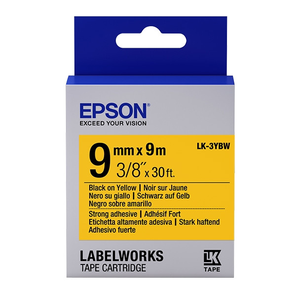 Epson LK-3YBW cinta superadhesiva negro sobre amarillo 9 mm (original) C53S653005 083174 - 1