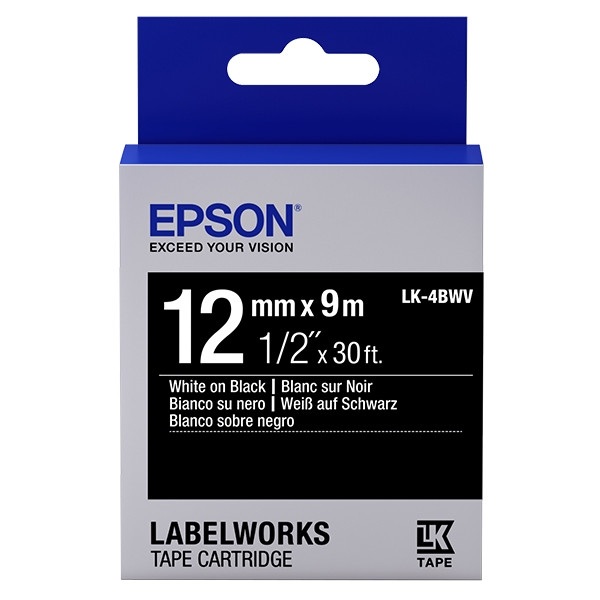 Epson LK-4BWV cinta brillante blanco sobre negro 12 mm (original) C53S654009 083212 - 1