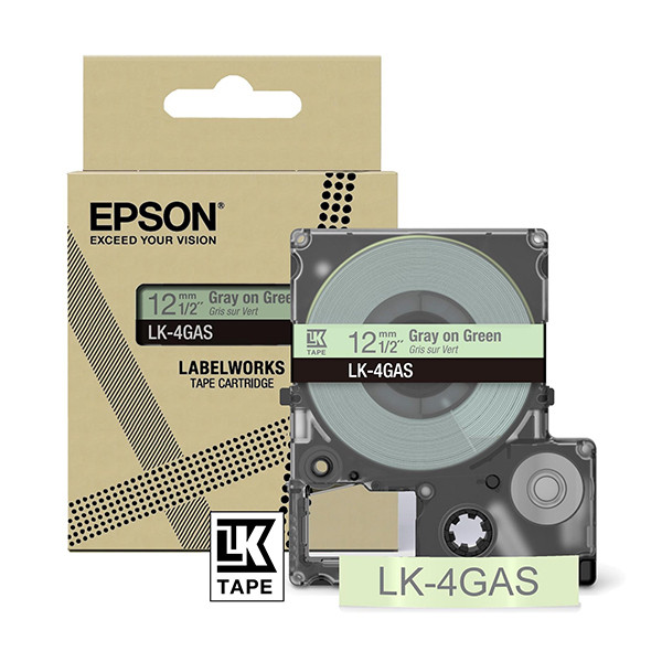 Epson LK-4GAS cinta gris sobre verde 12 mm (original) C53S672105 084466 - 1