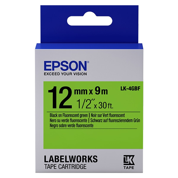 Epson - Lk-4gbf - cintas para impresoras de etiquetas (negro sobre verde, labelworks lw-1000p labelworks lw-300 labelworks lw-400 labelworks lw-400vp labelworks lw-600p, ampolla)