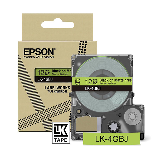 Epson LK-4GBJ cinta mate negra sobre verde 12 mm (original) C53S672077 084410 - 1