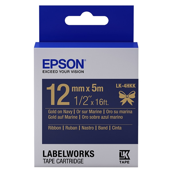 Epson LK-4HKK cinta satinada dorado sobre azul marino 12 mm (original) C53S654002 083220 - 1