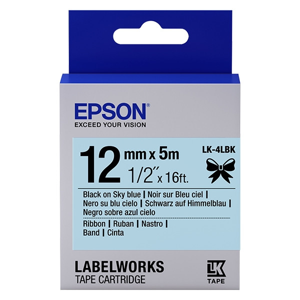 Epson LK-4LBK cinta satinada negro sobre azul claro 12 mm (original) C53S654032 083222 - 1