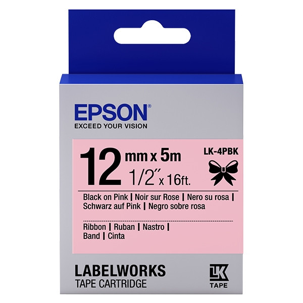 Epson LK-4PBK cinta satinada negro sobre rosa 12 mm (original) C53S654031 083224 - 1