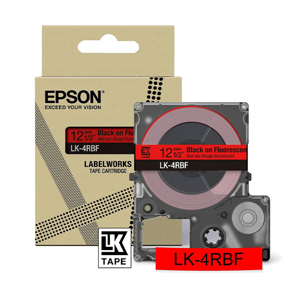 Epson LK-4RBF cinta negra sobre rojo fluorescente 12 mm (original)