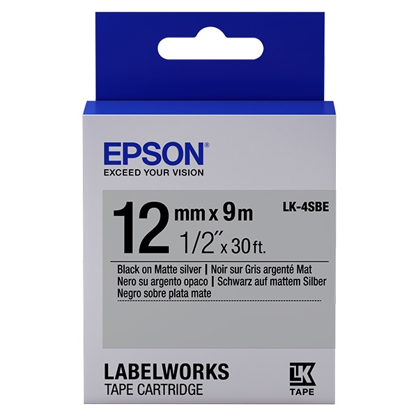 Epson LK-4SBE cinta mate negro sobre plateado 12 mm (original) C53S654017 083214 - 1