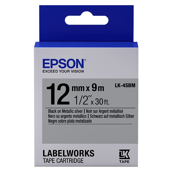 Epson LK-4SBM cinta negro sobre plateado metálico 12 mm (original) C53S654019 083204 - 1